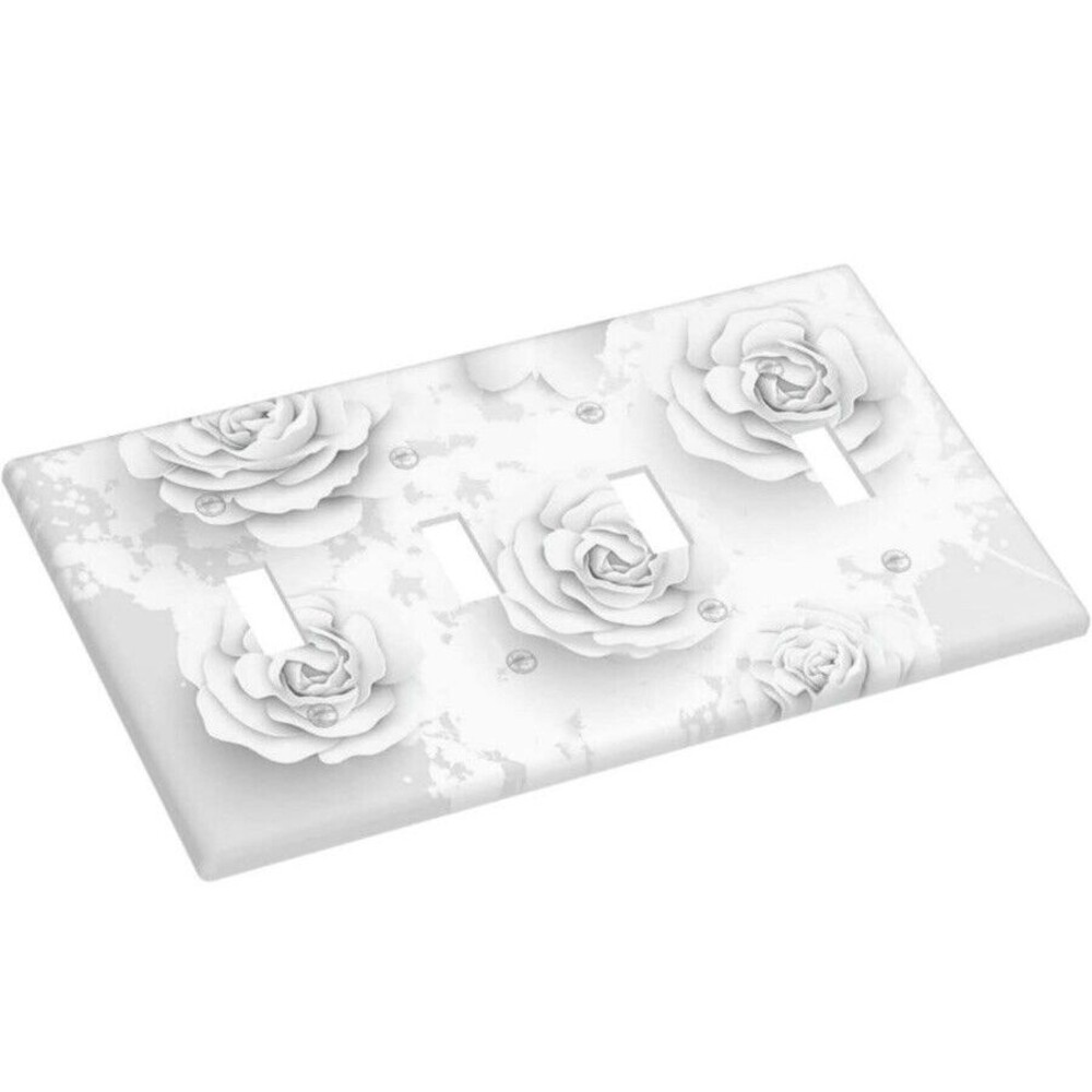 White Rose 4 Gang Toggle Light Switch Cover Decorative Wall Plate ROSES NEW!!
